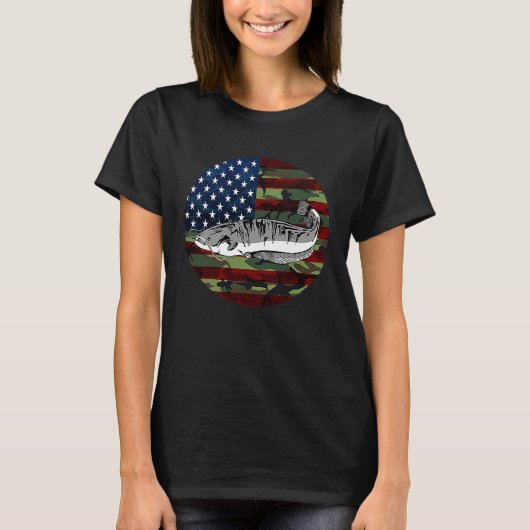 Catfish Fishing America USA Flag Camouflage Fishin Tシャツ (正面)