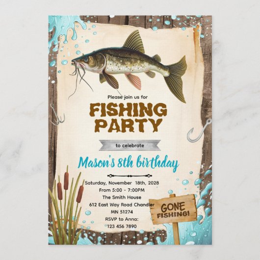 Catfish fishing Birthday Invitation 招待状 (正面)