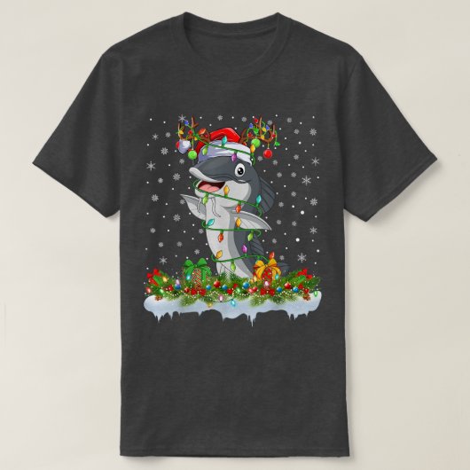 Catfish Lover Matching Santa Lighting Catfish Chri Tシャツ (デザイン正面)