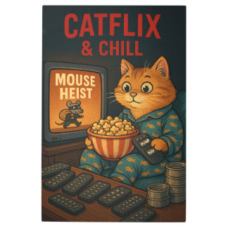 Catflix & Chill: Cozy Binge-Watching Cat Art メタルプリント
