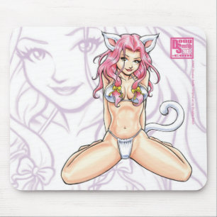 Catgirlのピンクの髪のマウスパッド マウスパッド