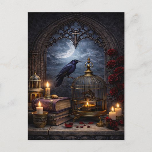 Cathedral Gothic Wall Art – Raven Still Life ポストカード (正面)