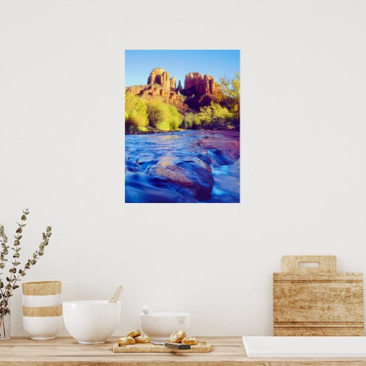 Cathedral Rock reflecting in Oak Creek, Arizona ポスター (キッチン)