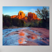 Cathedral Rock reflecting in Oak Creek at Sunset ポスター (正面)