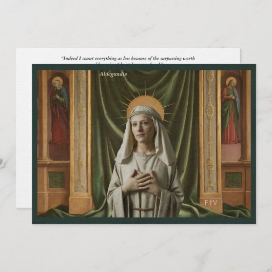 Catholic Art Holy Card | Saint Aldegundis 招待状 (正面/裏面)