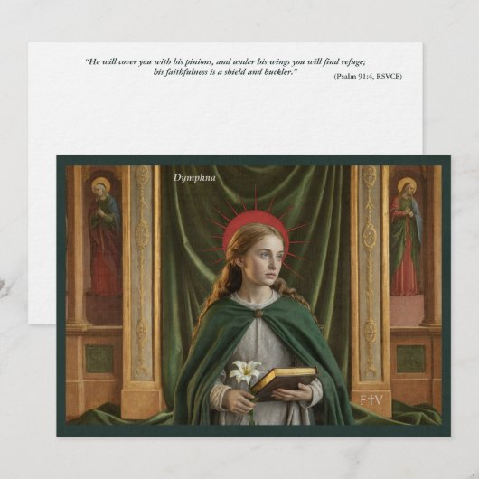 Catholic Art Holy Card | Saint Dymphna 招待状 (正面/裏面)