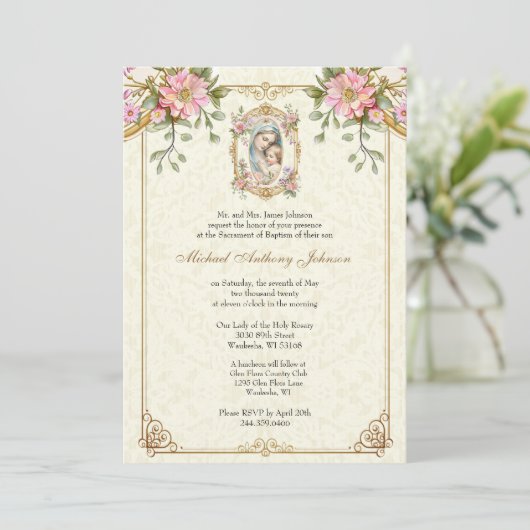 Catholic Baptism Christening Blessed Mother Jesus 招待状 (スタンド正面)