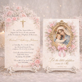 Catholic Baptism Christening Mary Jesus Roses 招待状