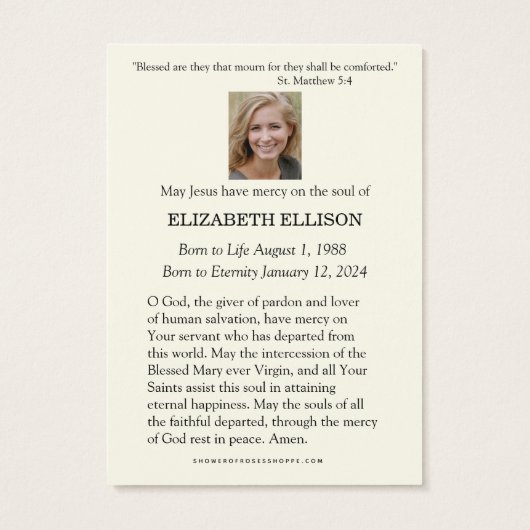 Catholic Blessed Mother Mary Funeral Prayer Card (裏面)