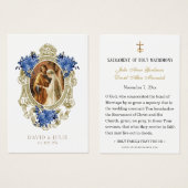 Catholic Blue Floral Gold Wedding Holy Card (正面&裏面)