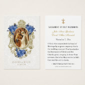 Catholic Blue Floral Gold Wedding Holy Card (正面&裏面)