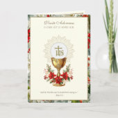 Catholic Christmas Eucharist Poinsettia Floral シーズンカード (正面)