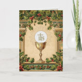 Catholic Christmas Eucharist Poinsettia Floral シーズンカード (正面)