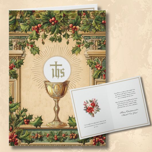 Catholic Christmas Eucharist Poinsettia Floral シーズンカード