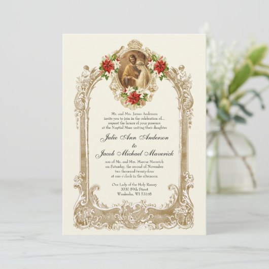 CATHOLIC CHRISTMAS POINSETTIA WEDDING INVITATIONS 招待状 (スタンド正面)