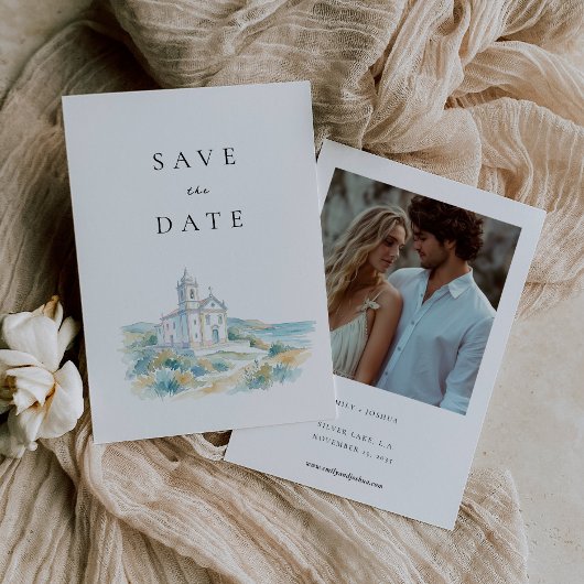 Catholic Church Watercolor Wedding セーブザデート