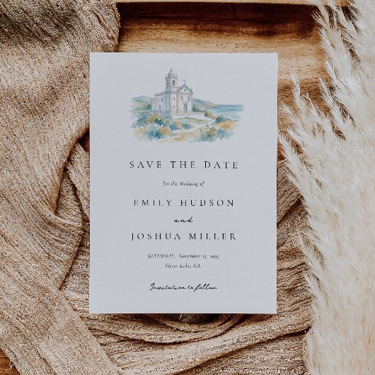 Catholic Church Watercolor Wedding セーブザデート