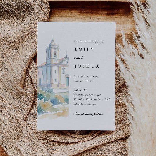 Catholic Church Watercolor Wedding 招待状