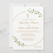 Catholic Church Wedding WREATH with Cross Elegant 招待状 (正面)