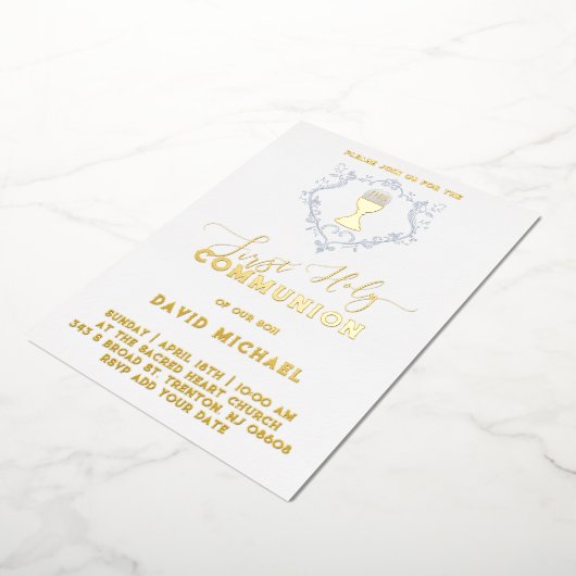 Catholic Firs Holy Communion Foil Invitation 箔招待状 (回転した状態)