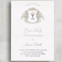 catholic first communion chalice beige grey crest