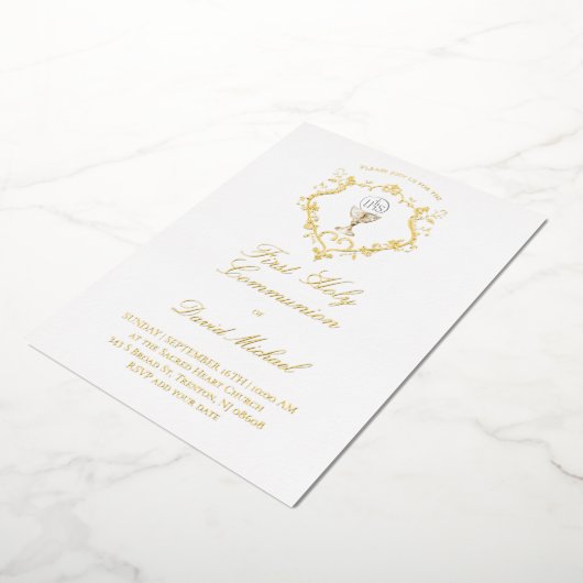 catholic first communion chalice crest 箔招待状 (回転した状態)