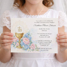 Catholic First Communion Chalice Host Floral 招待状
