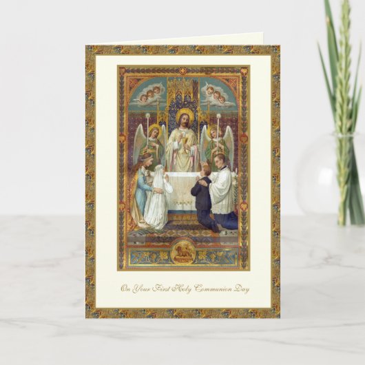 Catholic First Holy Communion Jesus Angels  カード (正面)