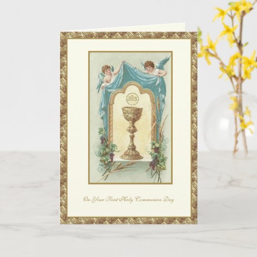 Catholic First Holy Communion Jesus Angels カード (黄色い花)