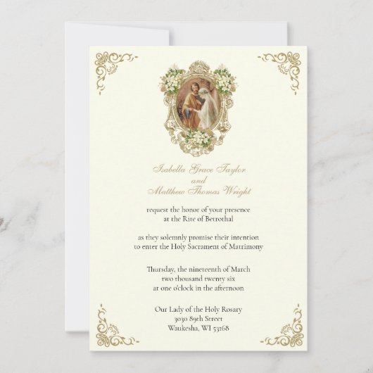 CATHOLIC FLORAL GOLD  BETROTHAL INVITATIONS 招待状 (正面)