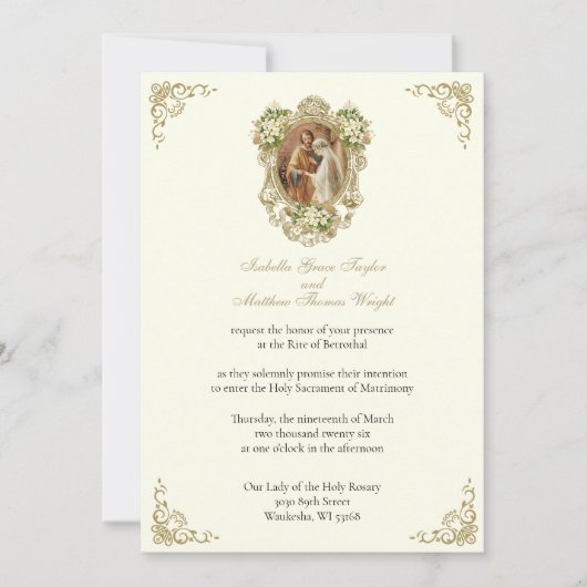 CATHOLIC FLORAL GOLD  BETROTHAL INVITATIONS 招待状 (正面)