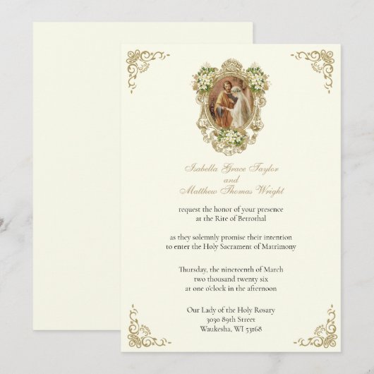 CATHOLIC FLORAL GOLD  BETROTHAL INVITATIONS 招待状 (正面/裏面)