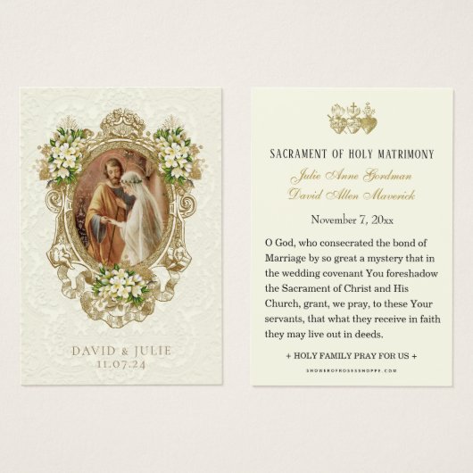 Catholic Floral Gold Wedding Holy Card (正面&裏面)