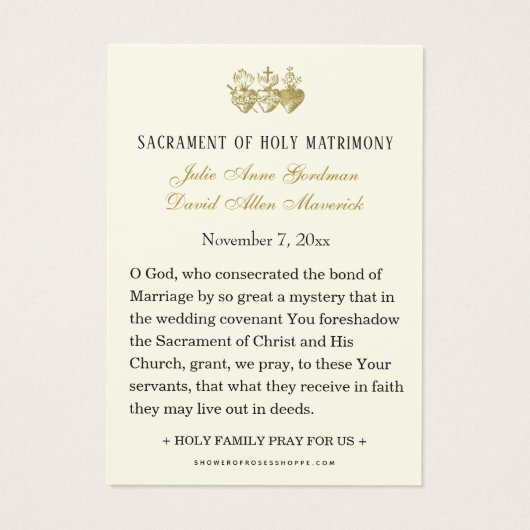 Catholic Floral Gold Wedding Holy Card (裏面)