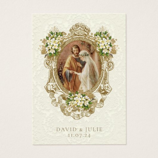 Catholic Floral Gold Wedding Holy Card (正面)