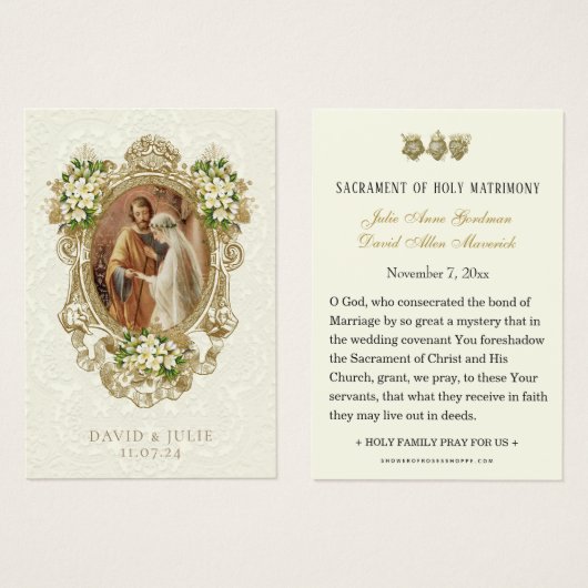 Catholic Floral Gold Wedding Holy Card (正面&裏面)