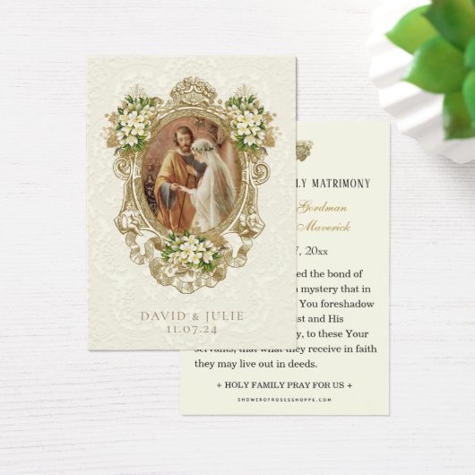 Catholic Floral Gold Wedding Holy Card (デスク)