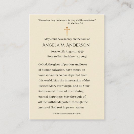 Catholic Funeral Blessed Mary Poinsettias 名刺 (裏面)