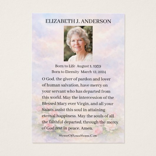 Catholic Funeral Mary Memorial Prayer Holy Card (裏面)