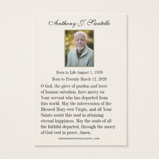Catholic Funeral Memorial Prayer Holy Card (裏面)