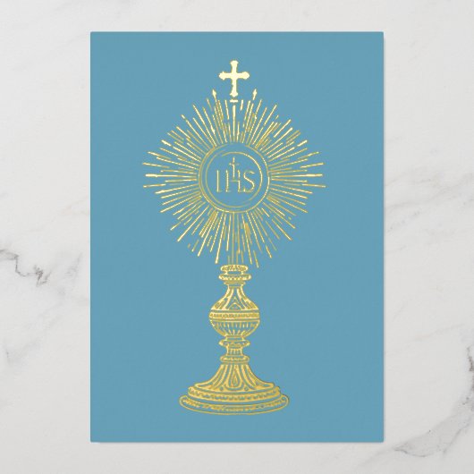 catholic home decor  small 5" x 7" Eucharist  箔招待状 (正面)
