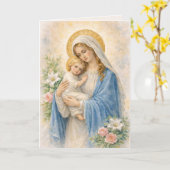 Catholic Mary and Jesus Religious Birthday Card カード (黄色い花)