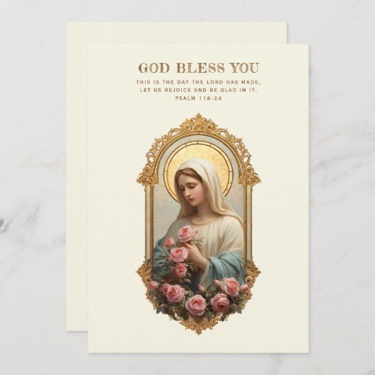 Catholic Mary with Pink Roses Floral Scripture (正面/裏面)