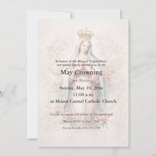 Catholic May Crowning Invitation Blessed Mary 招待状 (裏面)