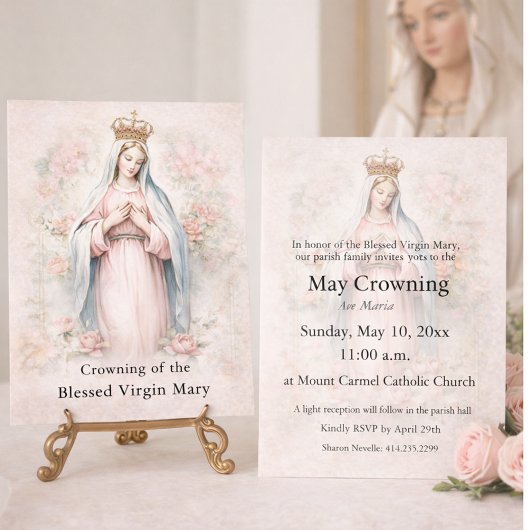 Catholic May Crowning Invitation Blessed Mary 招待状