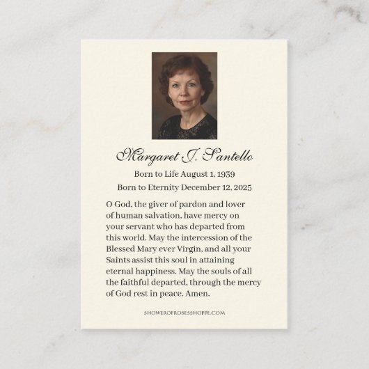 Catholic Memorial Mary Jesus Funeral Prayer 名刺 (裏面)