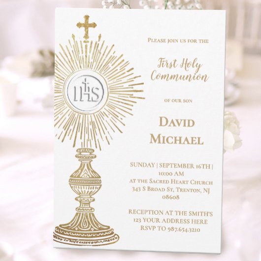 Catholic monstrance design | First Holy Communion 招待状