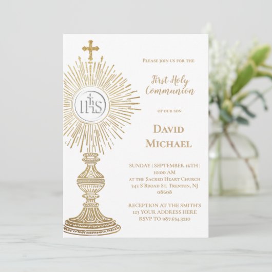 Catholic monstrance design | First Holy Communion 招待状 (スタンド正面)