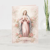 Catholic Mother Mary Pink Roses Valentine シーズンカード (正面)