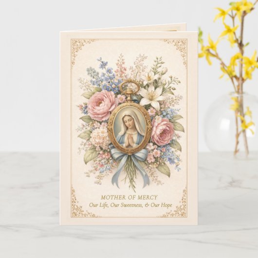Catholic Mother of Mercy Marian Prayer  カード (黄色い花)